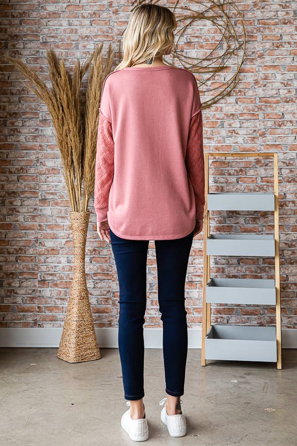 7th Ray - Vente Haut en maille – femme - Haut à manches longues en mélange de coton avec contraste en dentelle et boutons devant T525317