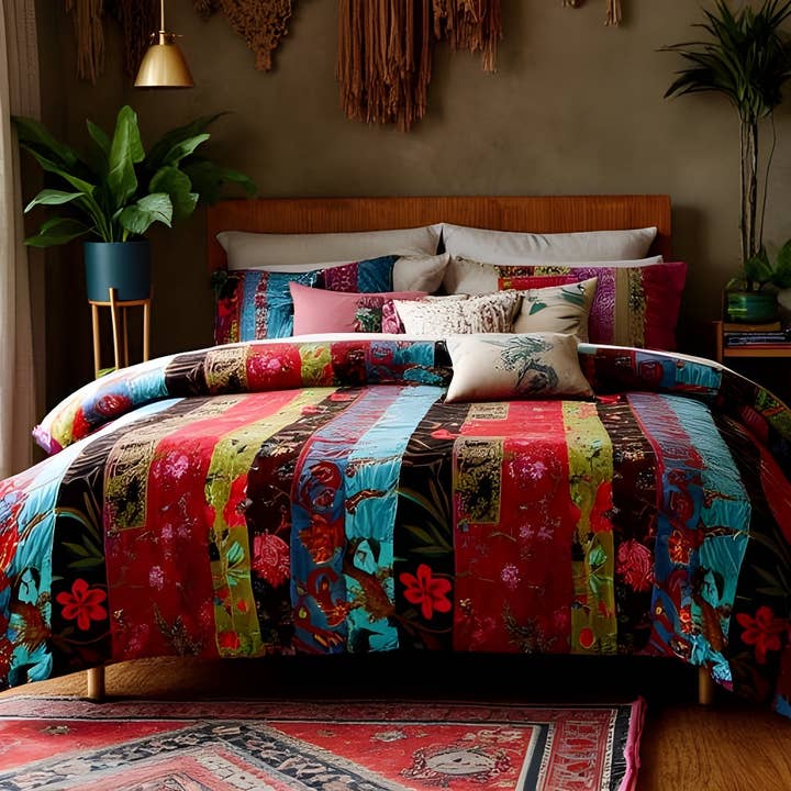 Edredón de Terciopelo Floral - Mezcla de Retazos para venta al por mayor de Glamthread