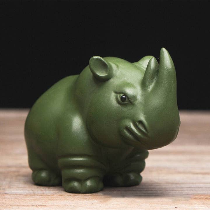 Gohobi - Wholesale Decorative Figurine - Gohobi Handmade green rhino ornaments Tea pets ceramic YiXin