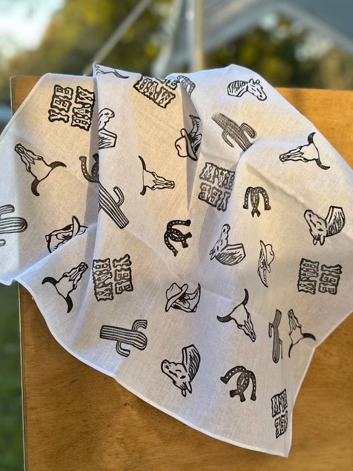 Block Printed Country Western Bandana Hand Made for wholesale by Jane Martin, Printmaker