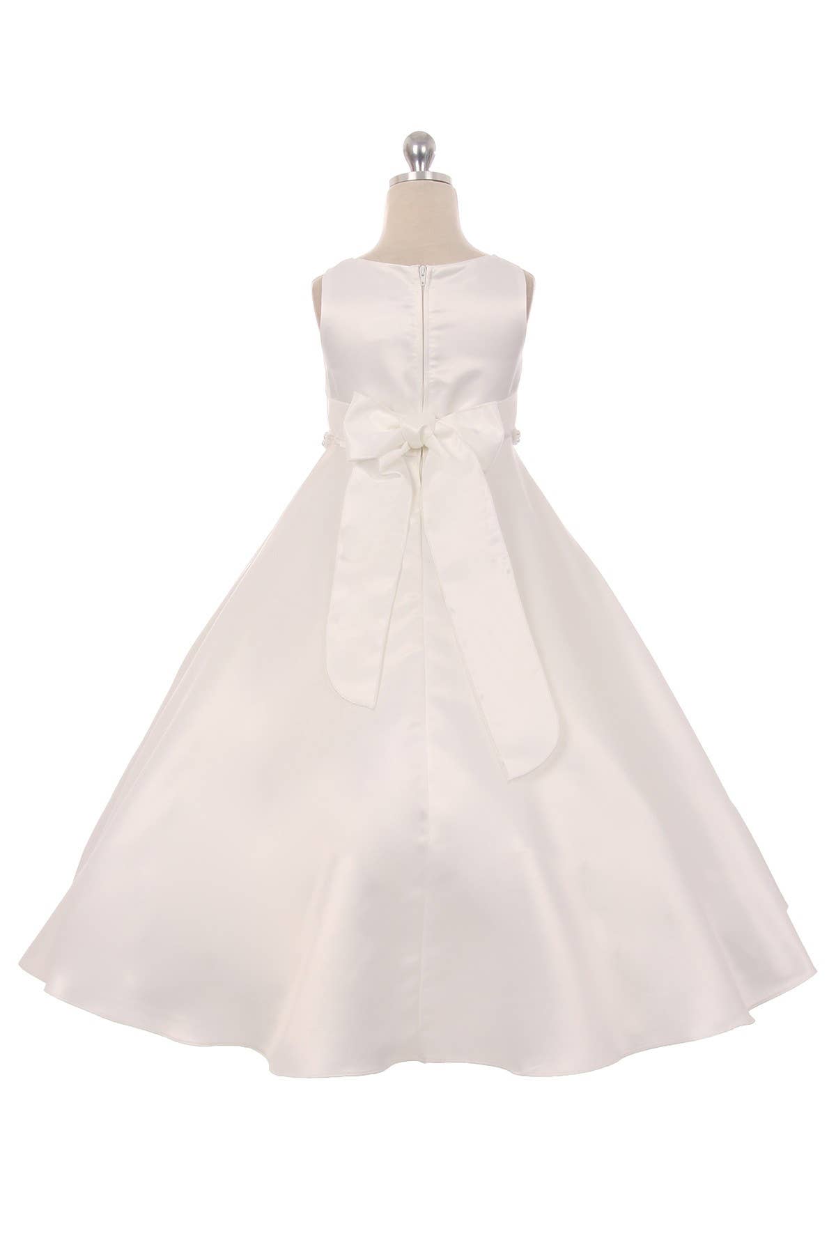 Kid's Dream - Wholesale Dress - Kids - Long Satin Pearl Trim Girls Communion Dress with Plus Sizes1