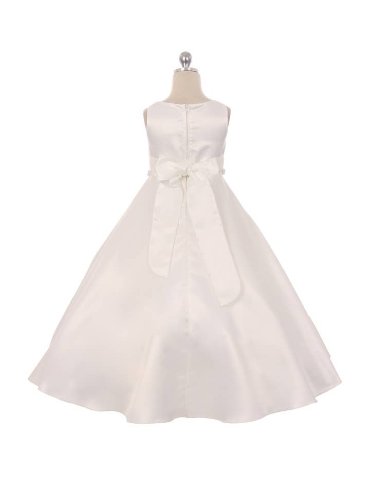 Kid's Dream - Wholesale Dress - Kids - Long Satin Pearl Trim Girls Communion Dress with Plus Sizes1