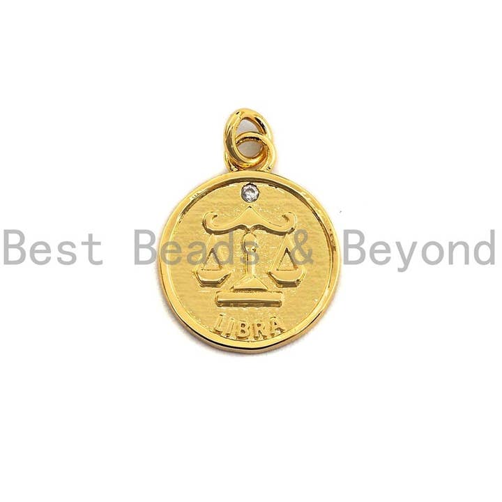 BestBeads&Beyond - Wholesale Individual Charm/Pendant - Zodiac Signs On Round Coin Shape Pendant/Charm, Astrology Signs Pendant, tweleve constellations, Sku#Z601