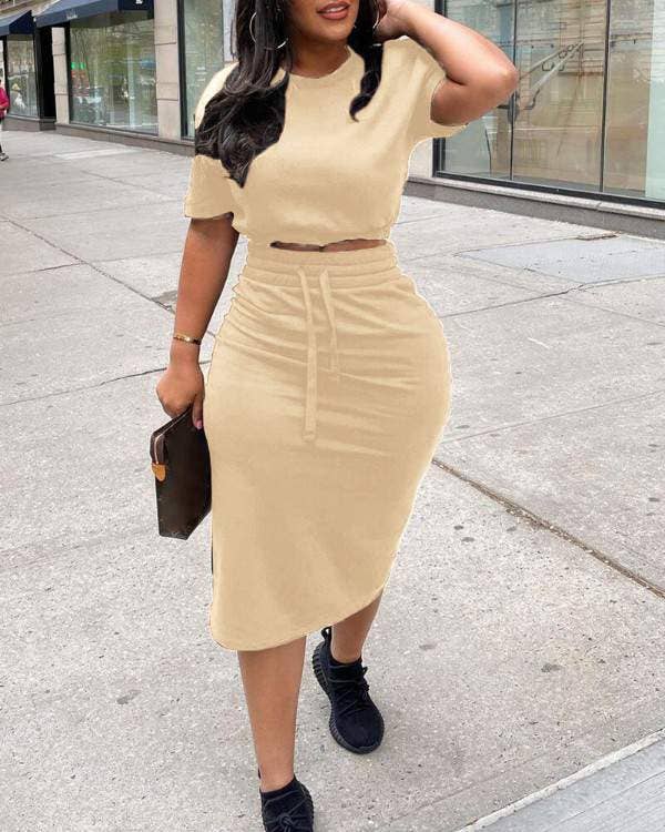 Fashion Combination - Vente Ensemble haut et jupe - Femme - ensemble jupe fendue avec haut court uni0