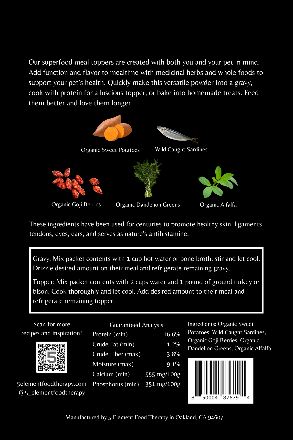 5 Element Food Therapy – wholesale Pet food – Dog – Skin & Coat, Allergy Superfood Topper Mix2