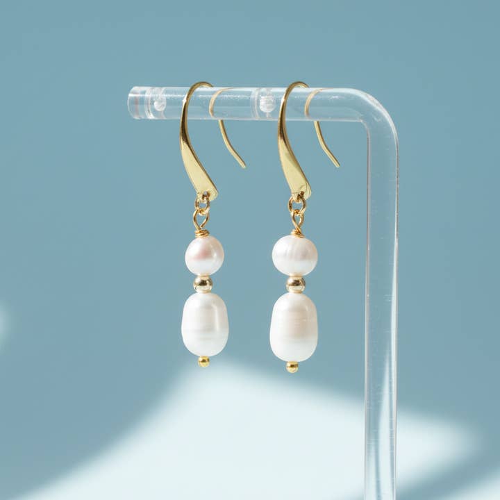 Duo Pearl Drop Earrings (1E04b) for wholesale by iBijoux
