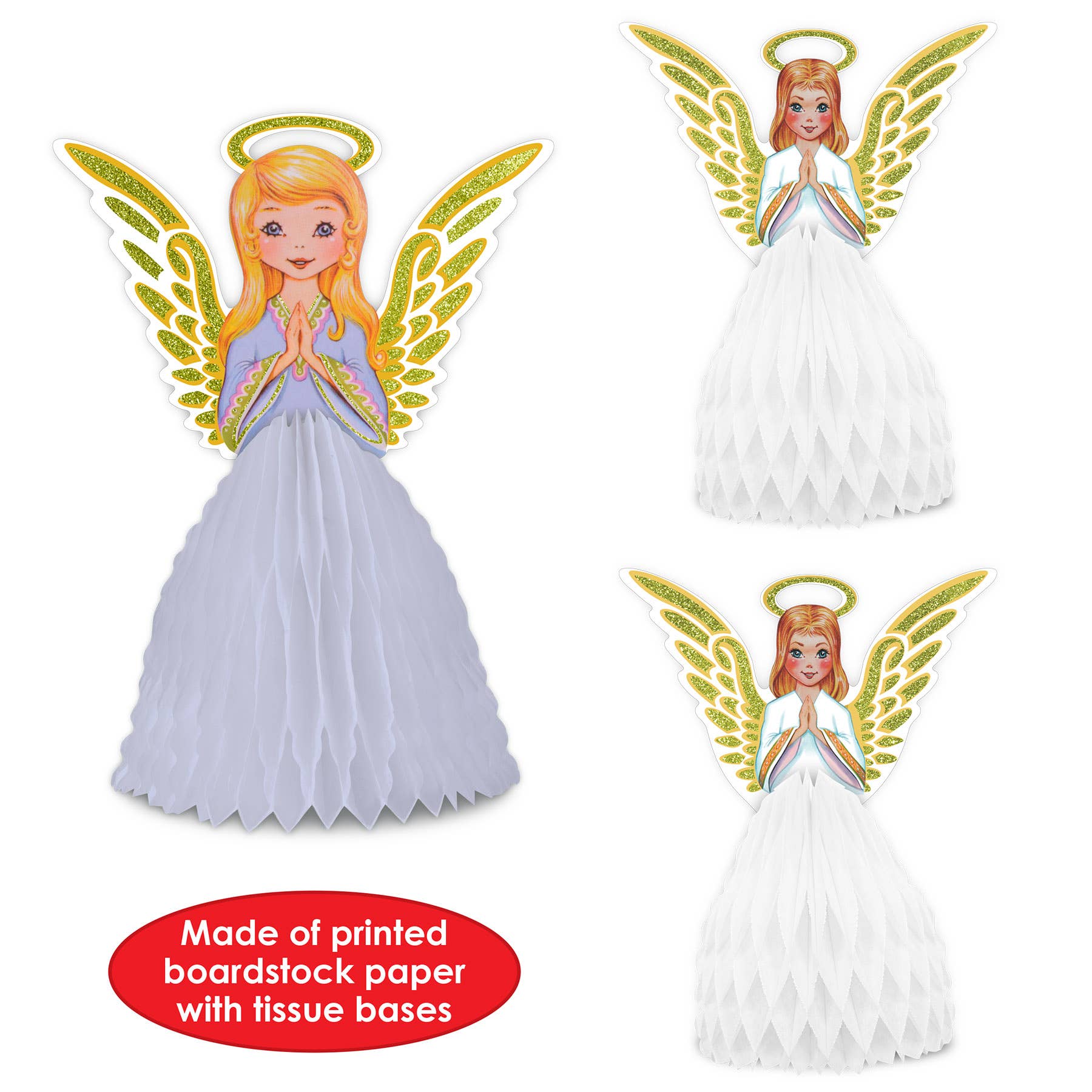 Beistle - Wholesale Christmas Decoration - Vintage Christmas Angel Centerpiece Set of 3, 11½" & 8"4