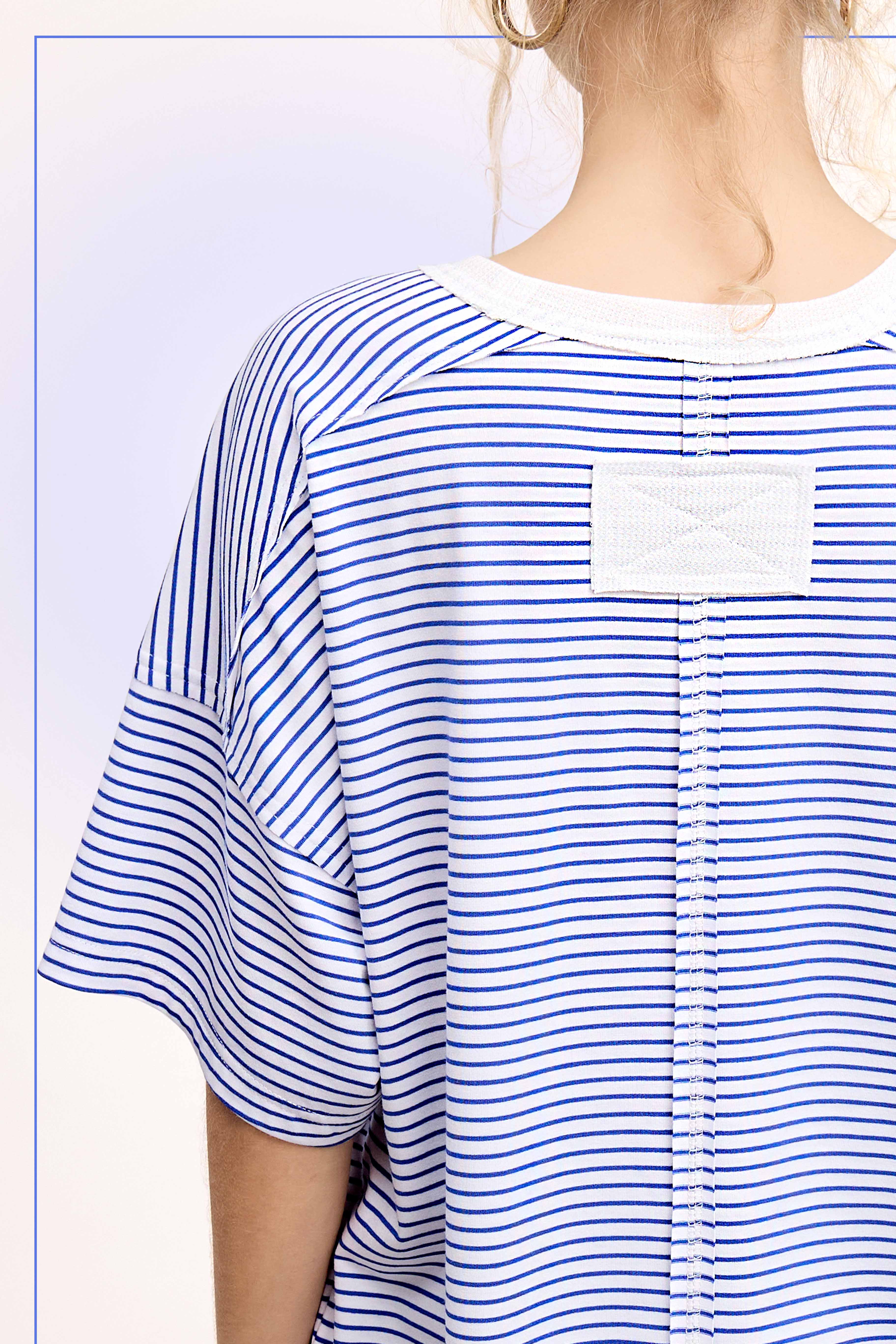 La Miel - Wholesale T-Shirt - Women's - HDT7703-Basic Striped Drop Shoulder Short Sleeves Top11