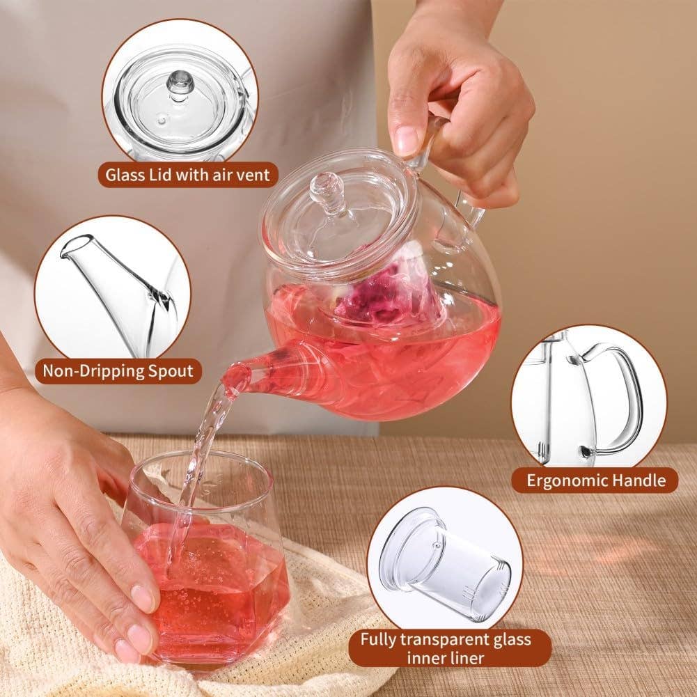 VIGOR – wholesale Tekanna – Värmebeständig borosilikatglas tekanna Blommande och Lös6