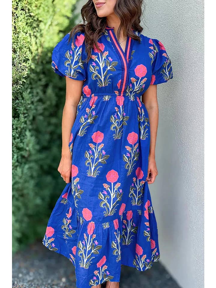 Rosa Clothing - Wholesale Dress - Women's - Boho resort V-neck floral babydoll dress