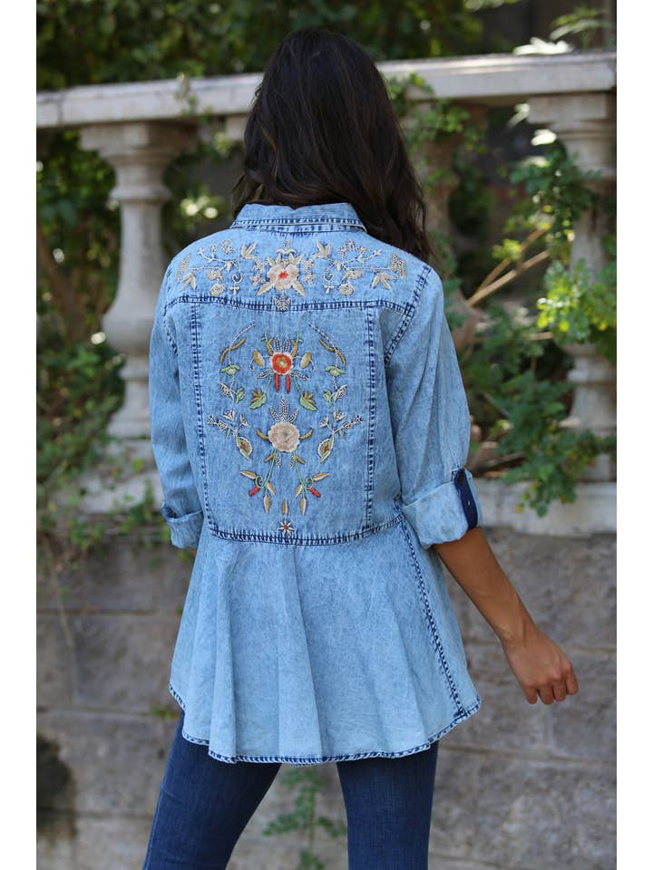 Nostalgia - Wholesale Button Down Shirt - Women's - N2N75-EMB DENIM BUTTON UP SHIRT WITH EMBROIDERED BACK DETAIL12