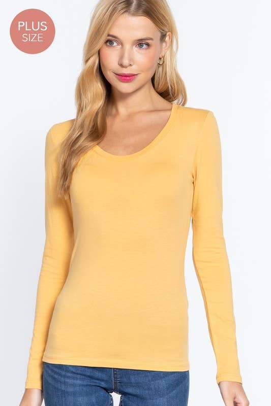 Active Basic | Active USA - Wholesale Knit Top - Women's - [PLUS SIZE] Long Sleeve Scoop Neck Top36