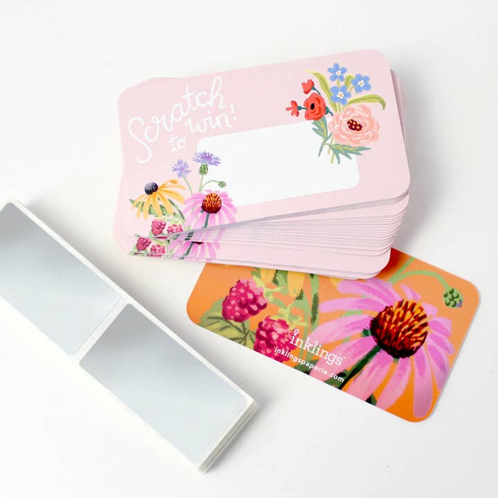 Inklings Paperie - Wholesale Stationery/Notecard Set - 100 Customer Scratch-off Cards - Wildflowers1