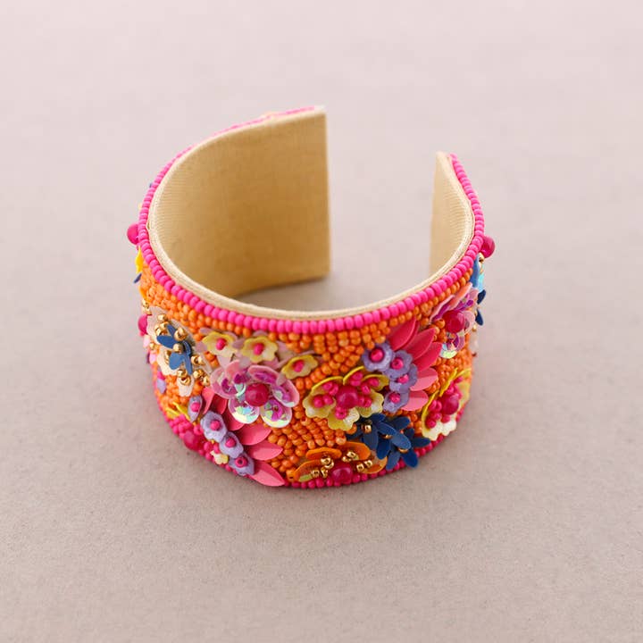 La Cuerda De Sol - Wholesale Cuff Bracelet - Adjustable Bracelet with Flowers and Sequins
