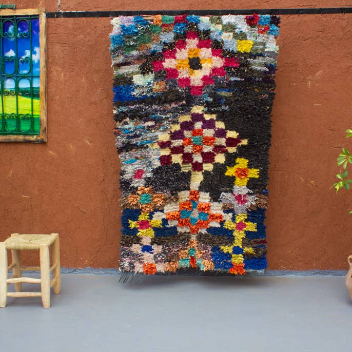 Vintage gulvmåtte med diamantmønster i garn for engroshandel hos Daridecoo