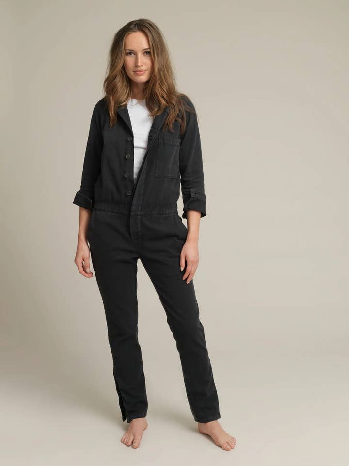 Women's-Boilersuit-Black-Cotton-Twill for wholesale by House of Minimus