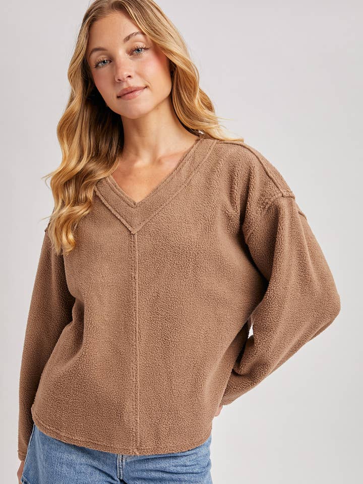 V-NECK FLEECE PULLOVER for wholesale by Bluivy