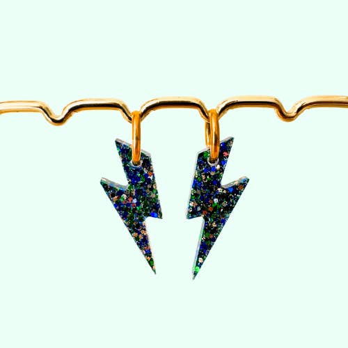 Glitter Earrings - Lightning - Green Blue Gold for wholesale by Atelier Rochelais
