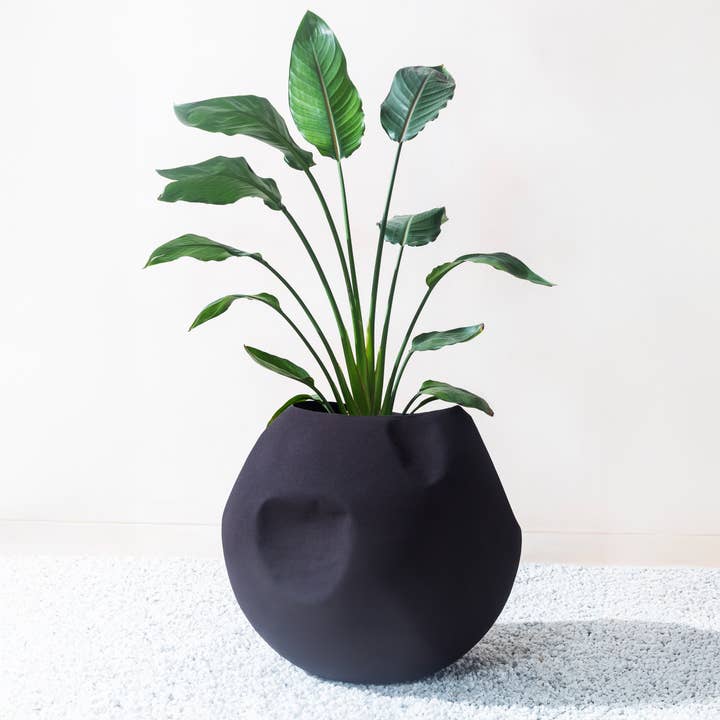 Gaia Handmade Tall Metal Planters in Matte Black for wholesale by Fab Habitat