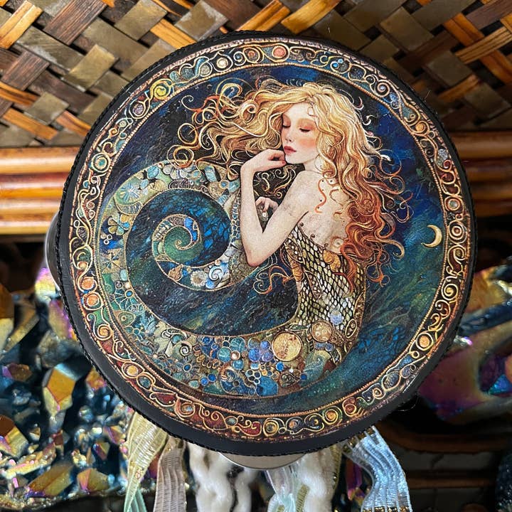 Charmed Mermaid 4" Tambourine and Ribbon Wall Accent for wholesale by Bodhi Leaf Market