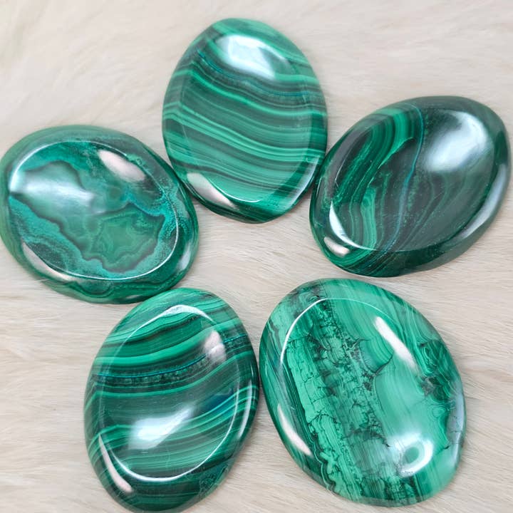 5pc Malachite Worry Stones ~ Polished Crystals ~ Pick Yours for wholesale by Aquamarine Daydream Wholesale