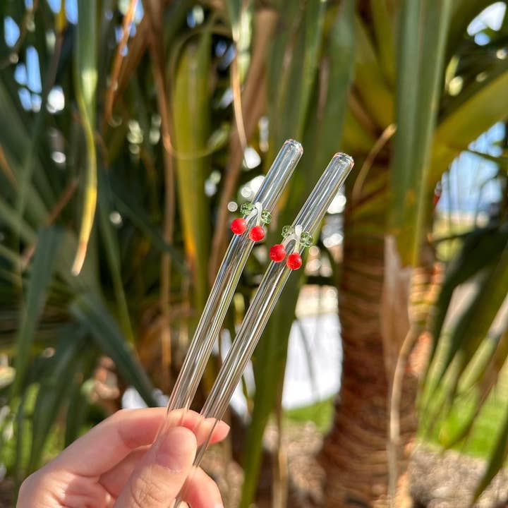 Weavey Studio - Wholesale Drinking Straw - Cherry Reusable Clear Transparent Glass bend Drink Straws