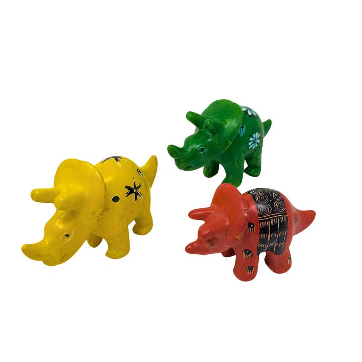 Global Crafts - Wholesale Decorative figurine - Soapstone Triceratops Dinosaur - Sold as Assorted Colors1