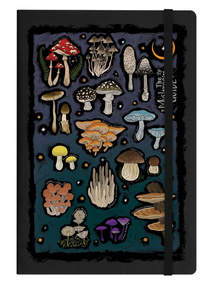 The Mushroom Guide Black A5 Hard Cover Notebook for wholesale by Grindstore