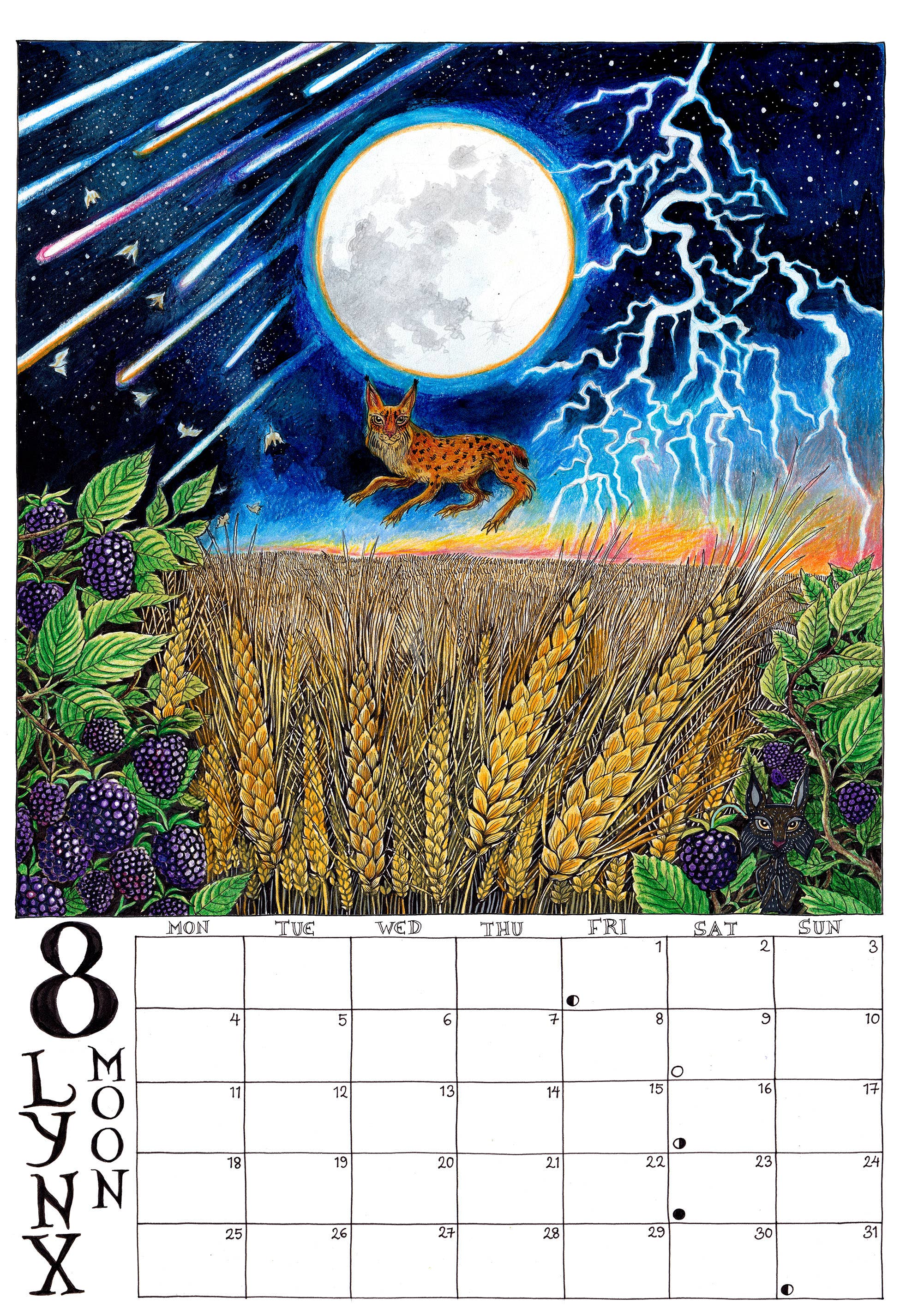 Fox & Comet - Wholesale Calendar - Illustrated Wall Calendar - The Calendar of the Full Moon8