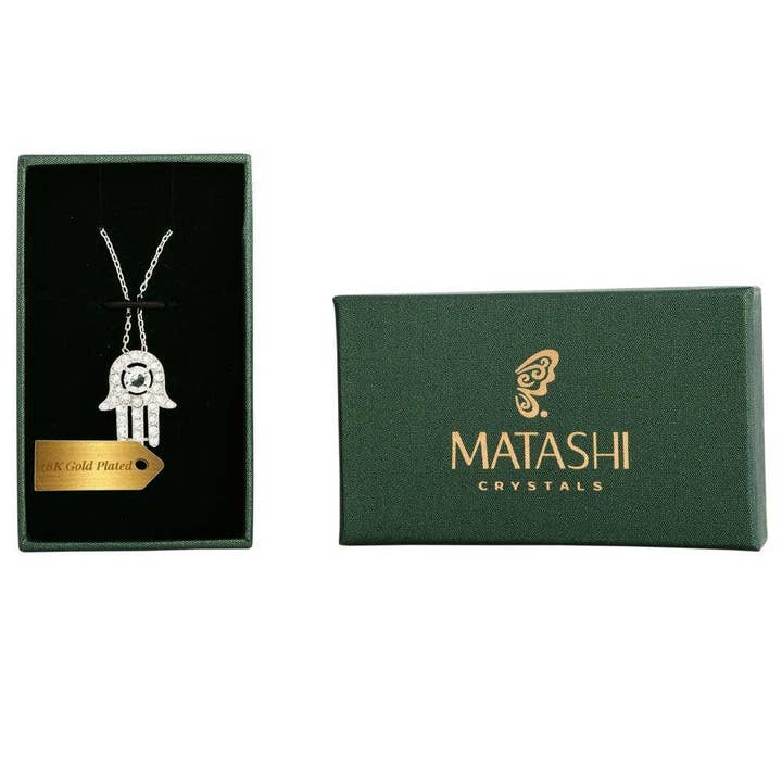 18k White Gold Hamsa Hand Necklace, Fatima Inspired for wholesale by Matashi