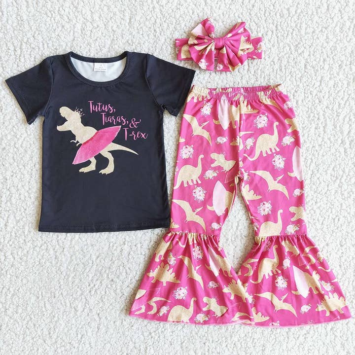 Aier Wholesale - Wholesale Top & Pant Set - Kids - tutus tiaras Trex Dinosaur bell sets