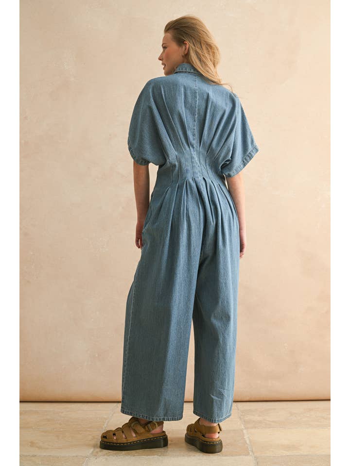 JU5542 CHAMBRAY DENIM BUTTON DOWN JUMPSUIT for wholesale on Faire2