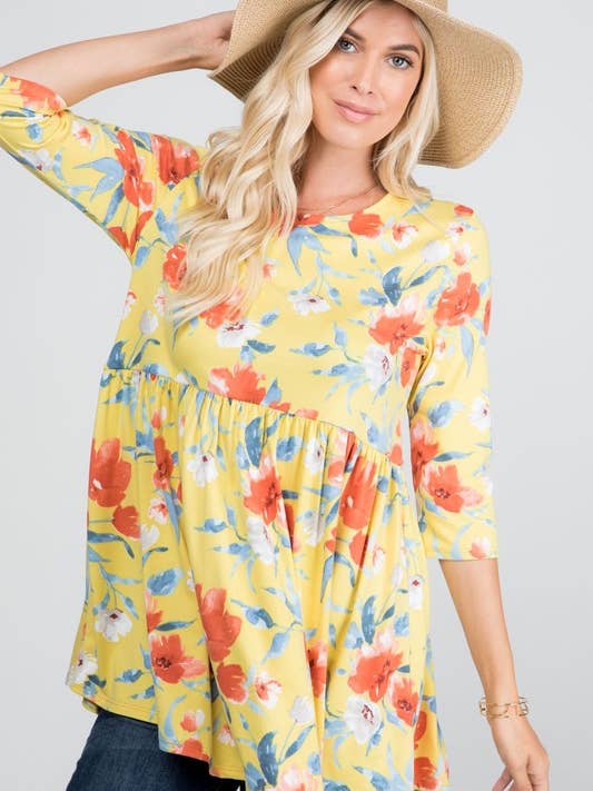 3/4-Ärmel-Baby-Doll-Tunika - Mehrfarbig für den Großhandel von Rose Mellow Fashion