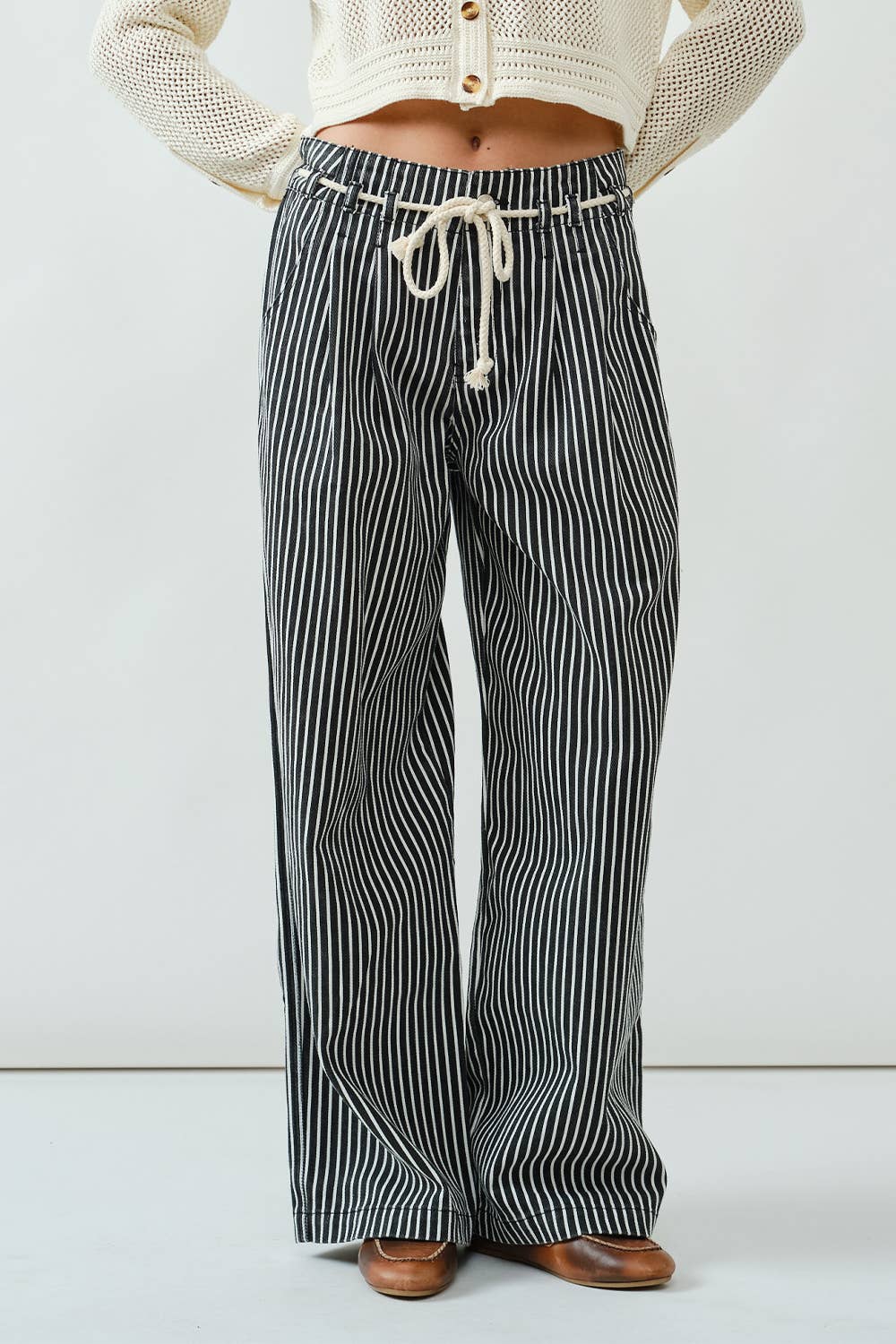 Aaron & Amber - Wholesale Pants - Women's - MAP3311 STRIPE WIDE LEG PANTS WITH ROPE BELT8