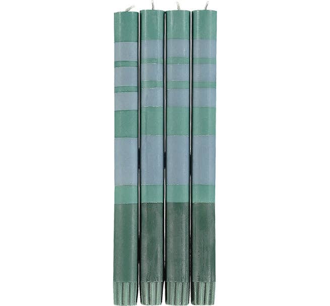 British Colour Standard North America - Wholesale Tapered Candle/Candlestick - BRITISH COLOUR STANDARD - 25cm / 10'' H Striped Beryl Green, Bokhara & Moonstone Eco Dinner Candles, Gift Box of 40
