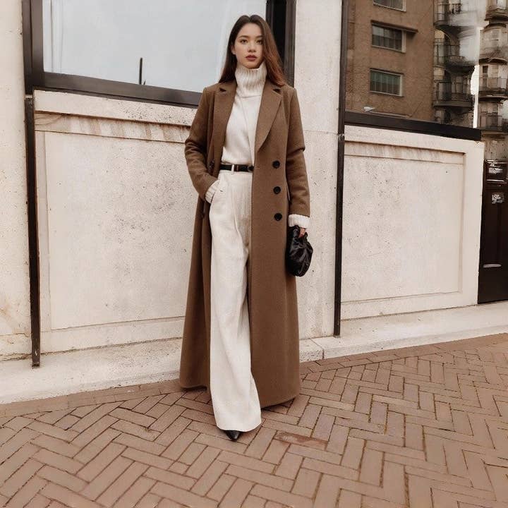 2025 Winter Women Long Wool Coat Polyester Warm Solid for wholesale by ShieldChic