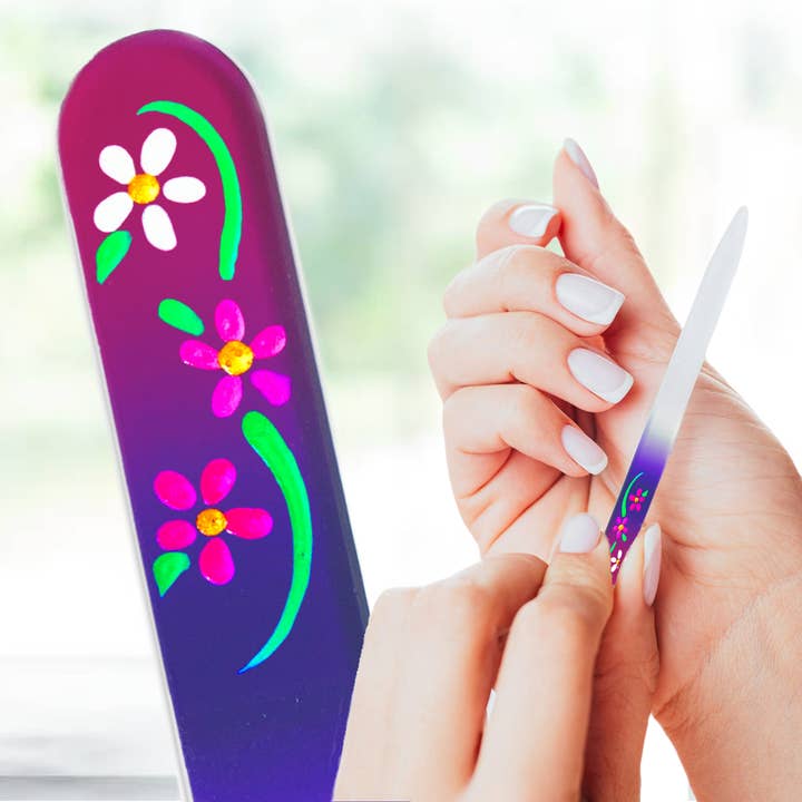 Vibrant Flower Floral Hand Painted Color Crystal Nail File for wholesale by Classy Nail Files