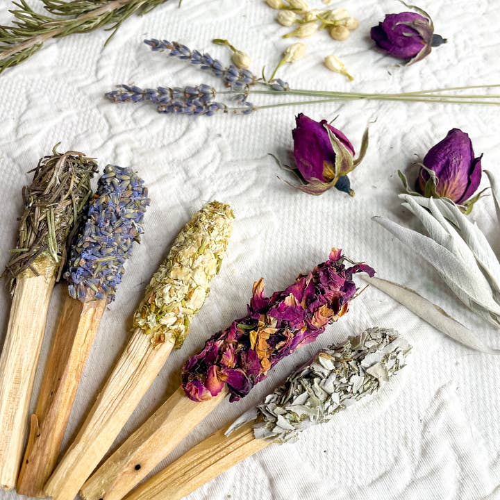 CharlieHaze - Wholesale Incense - Copal Dipped Palo Santo Sticks Rolled In Herbs, Incense Gift