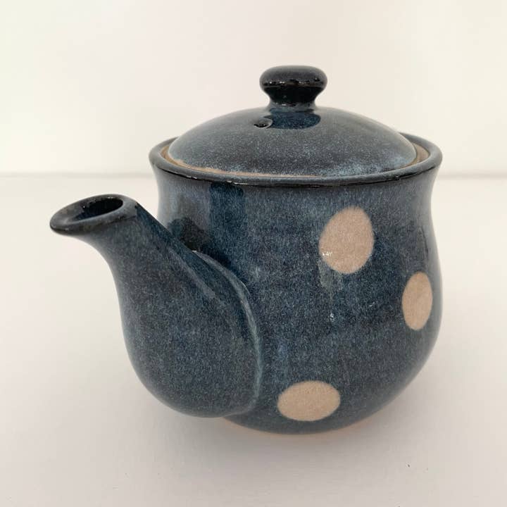 fort & field - Wholesale Tea Pot - Blue & cream polka dot ceramic pottery Japanese teapot