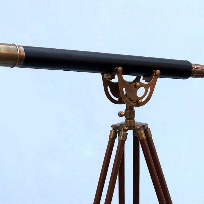 Hampton Nautical - Wholesale Telescope/Microscope - Kids - Floor Standing Antique Brass Leather Anchormaster Telescope 65"2