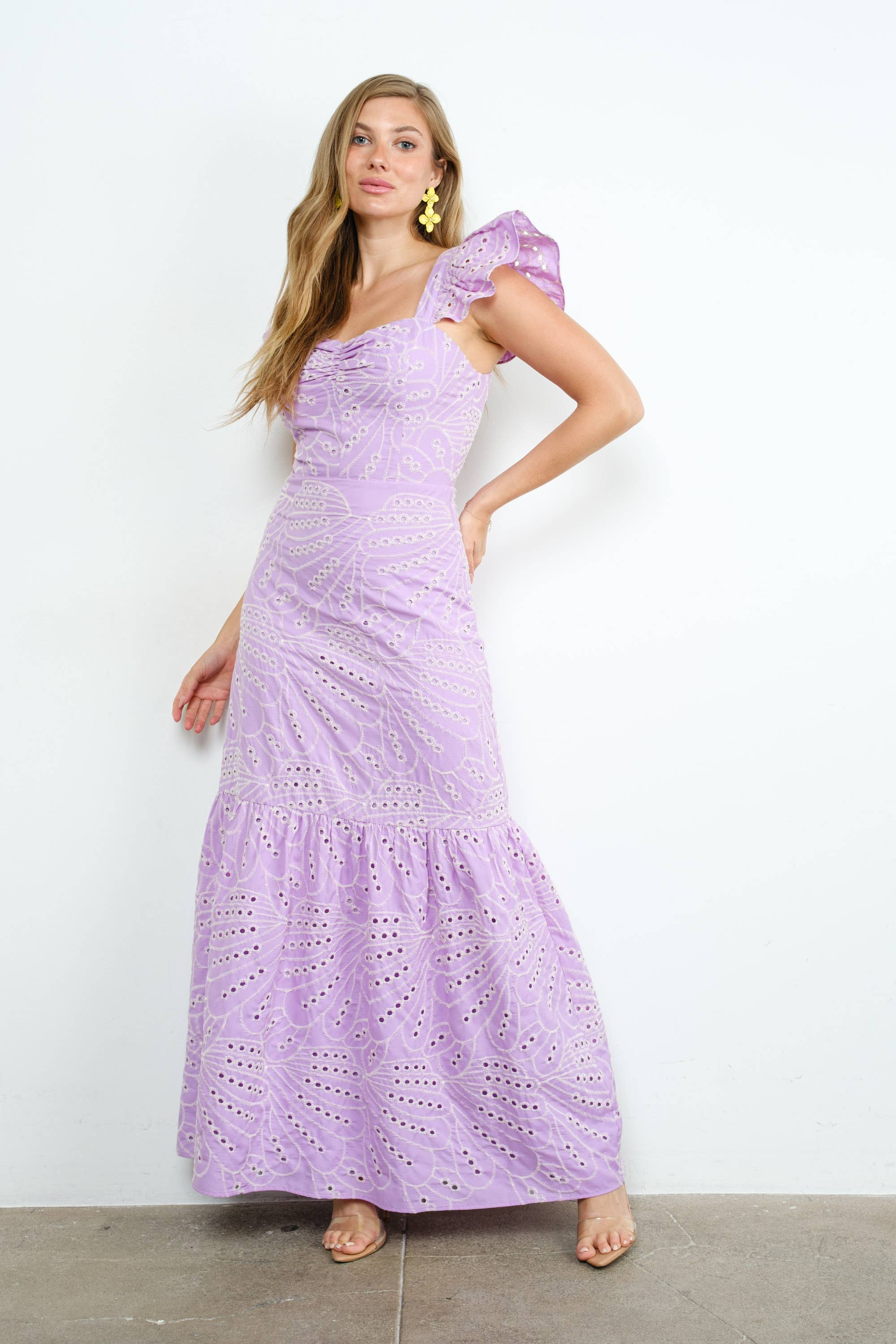 Tea & Cup - Vendita all'ingrosso Vestito - Donna - Abito lungo con scollo a cuore e ricami traforati4