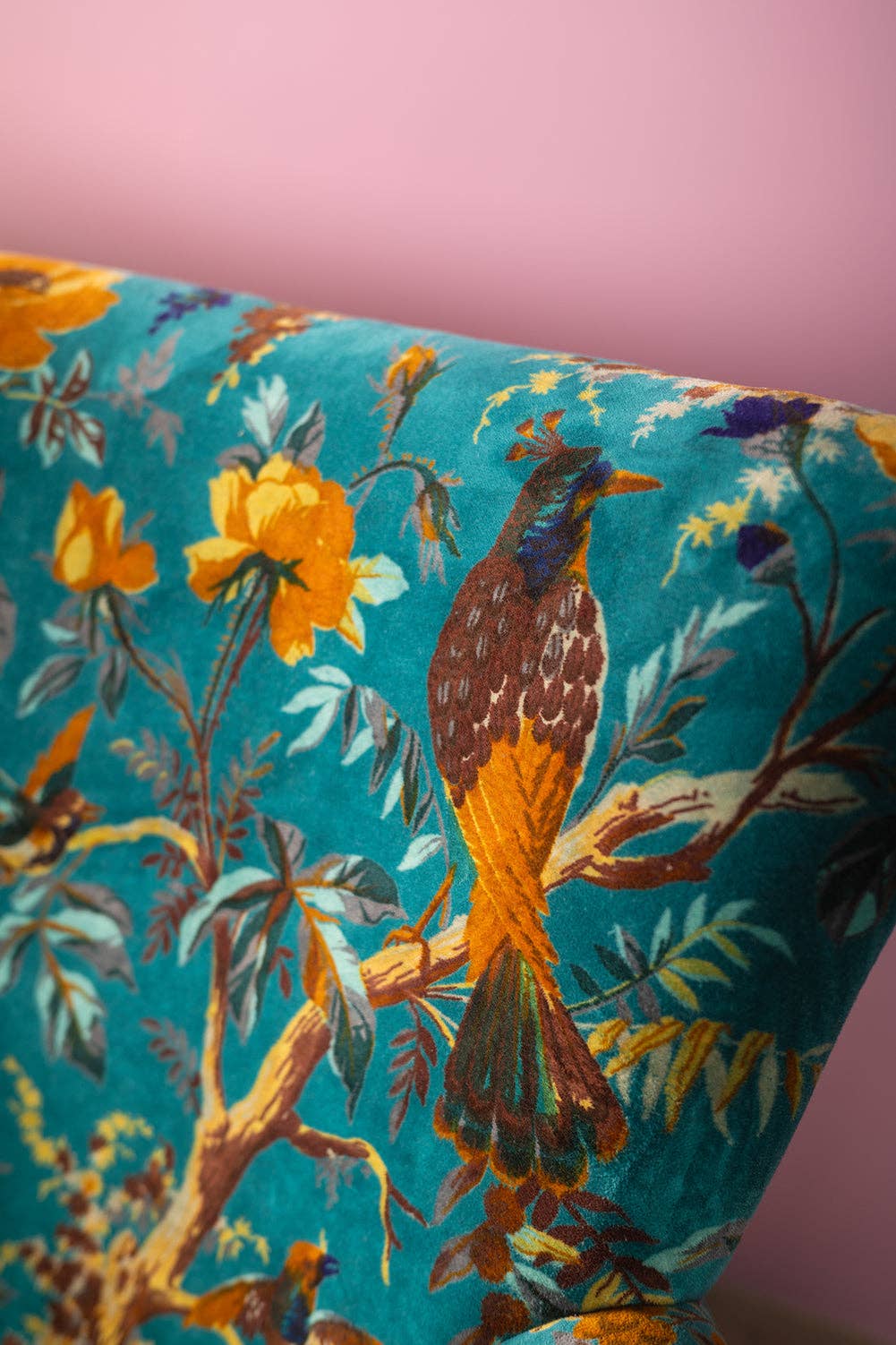 Ian Snow Ltd - Vente Chaises - Fauteuil en velours bleu Oiseau de Paradis3