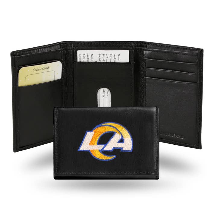 Good Tymes Enterprises Inc - Wholesale Wallet - Men's - LOS ANGELES RAMS BLACK EMBROIDERED LEATHER TRI-FOLD WALLET