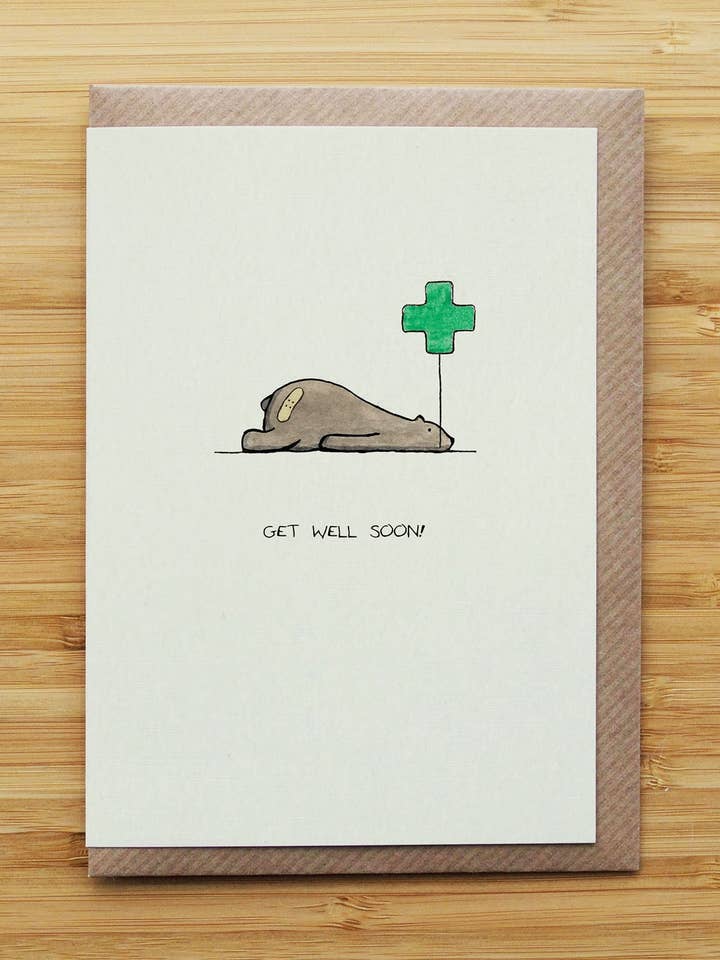 Gute Besserung Bärenkarte - Süßes Tier - Recyclingkarte für den Großhandel von RossJDesigns