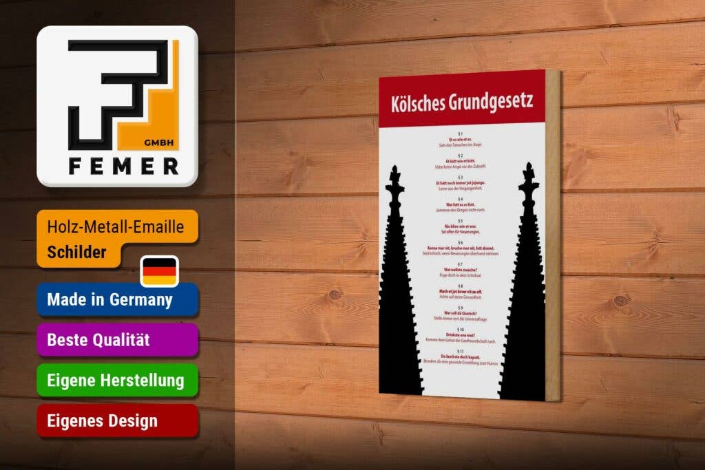 Femer - Wholesale Sign - Wooden sign saying 12x18cm Kölsches Grundgesetz wooden decorative sign2