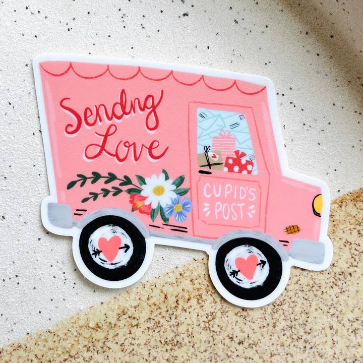 Makerie Day - Wholesale Sticker - Valentine's Day Cupid's Postal Truck Sticker0
