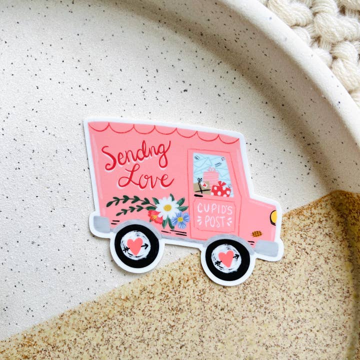 Valentine's Day Cupid's Postal Truck Sticker for wholesale by Makerie Day