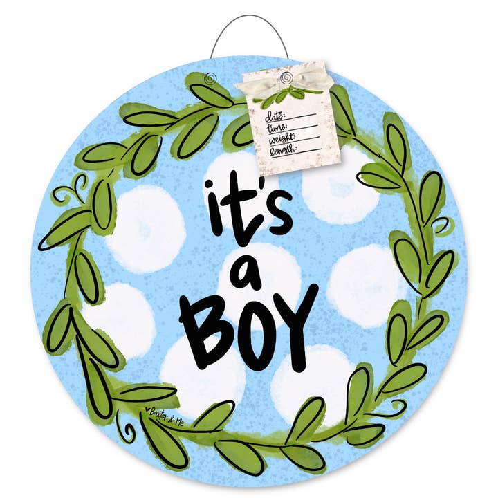 It's a Boy Plus Tags Door Hanger for wholesale by Baxter & Me