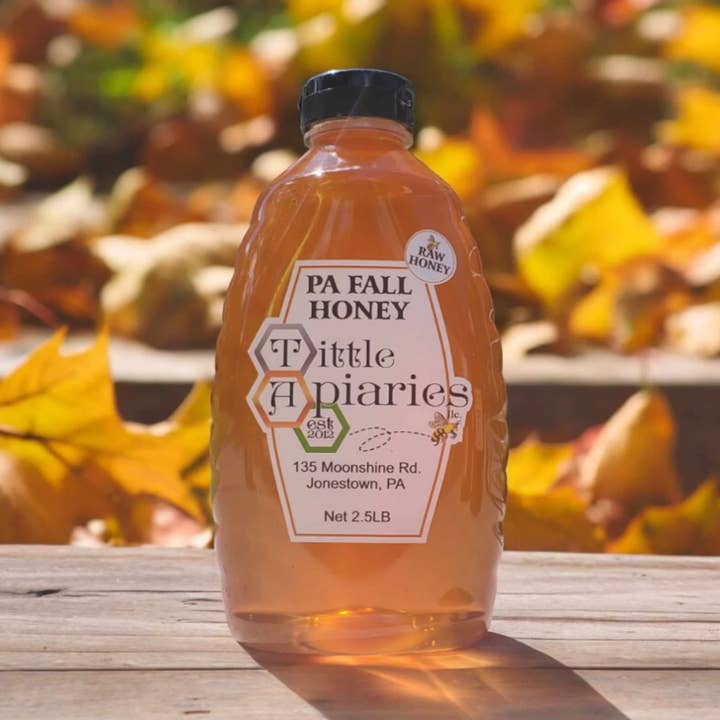 Raw PA Fall Honey - 2.5 lb Plastic Squeeze Bottle for wholesale by Tittle Apiaries, LLC