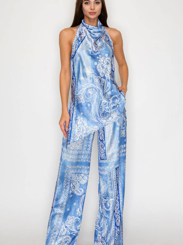 BT6390-SET_Paisley Halter Top & Wide-Leg Pants Set for wholesale by Her Bottari